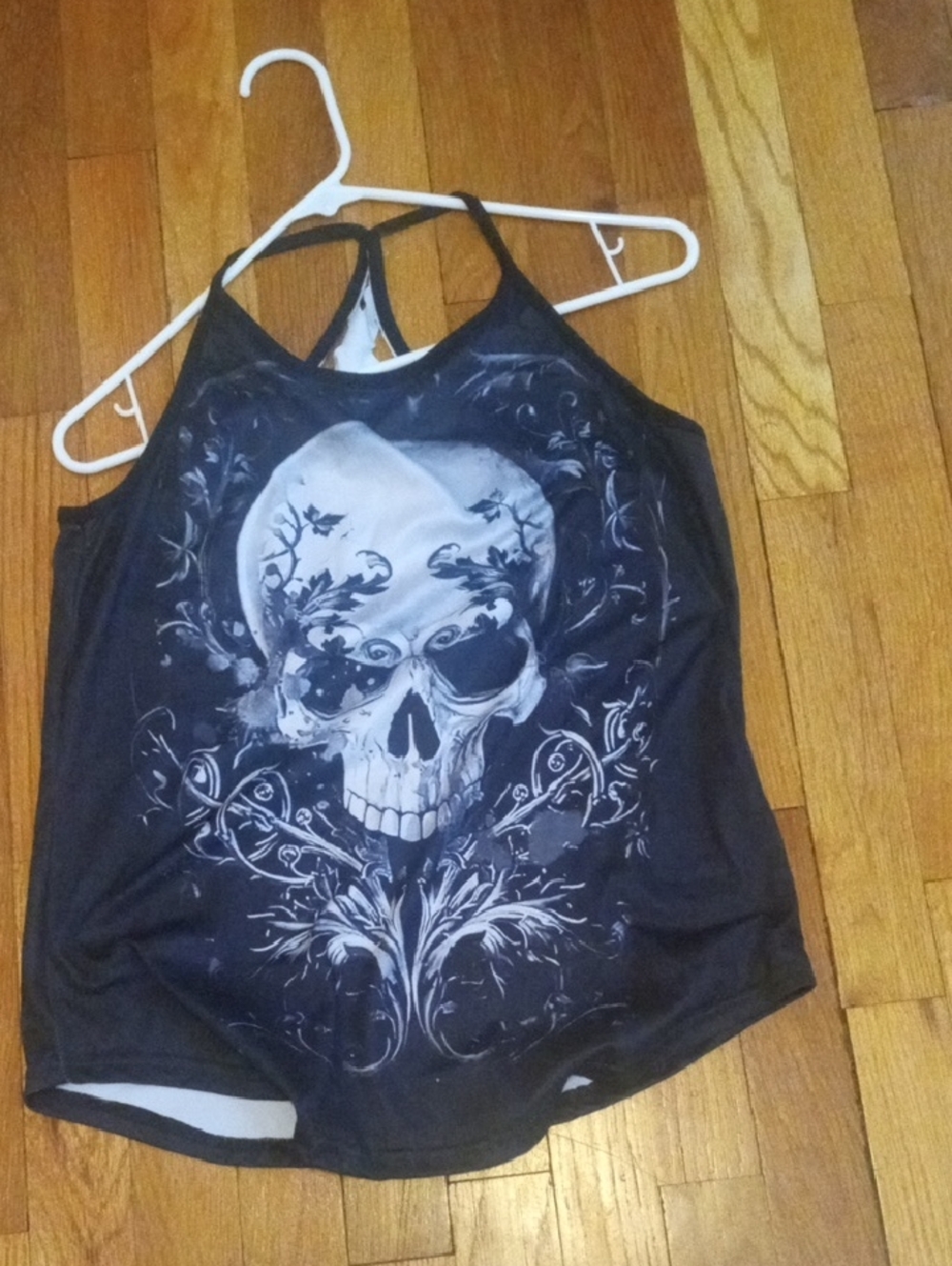 Black Skull Graphic Racerback Tank Top - Women small